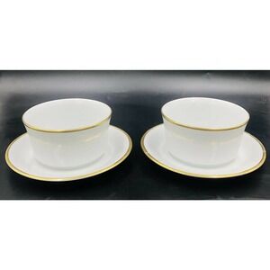 PMR Bavaria Golden Crown Cloud 2 Gravy Boat Bowls Attached Underplate Gold Trim